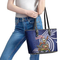 Samoa Christmas Leather Tote Bag Santa Riding Sea Turtle