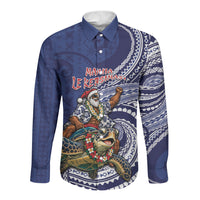 Samoa Christmas Long Sleeve Button Shirt Santa Riding Sea Turtle
