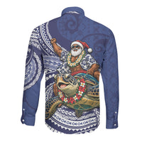 Samoa Christmas Long Sleeve Button Shirt Santa Riding Sea Turtle