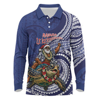 Samoa Christmas Long Sleeve Polo Shirt Santa Riding Sea Turtle