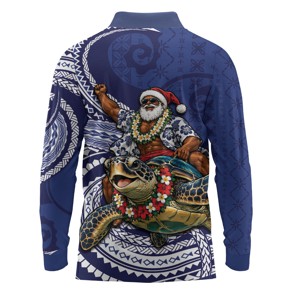 Samoa Christmas Long Sleeve Polo Shirt Santa Riding Sea Turtle