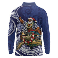 Samoa Christmas Long Sleeve Polo Shirt Santa Riding Sea Turtle