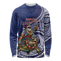 Samoa Christmas Long Sleeve Shirt Santa Riding Sea Turtle