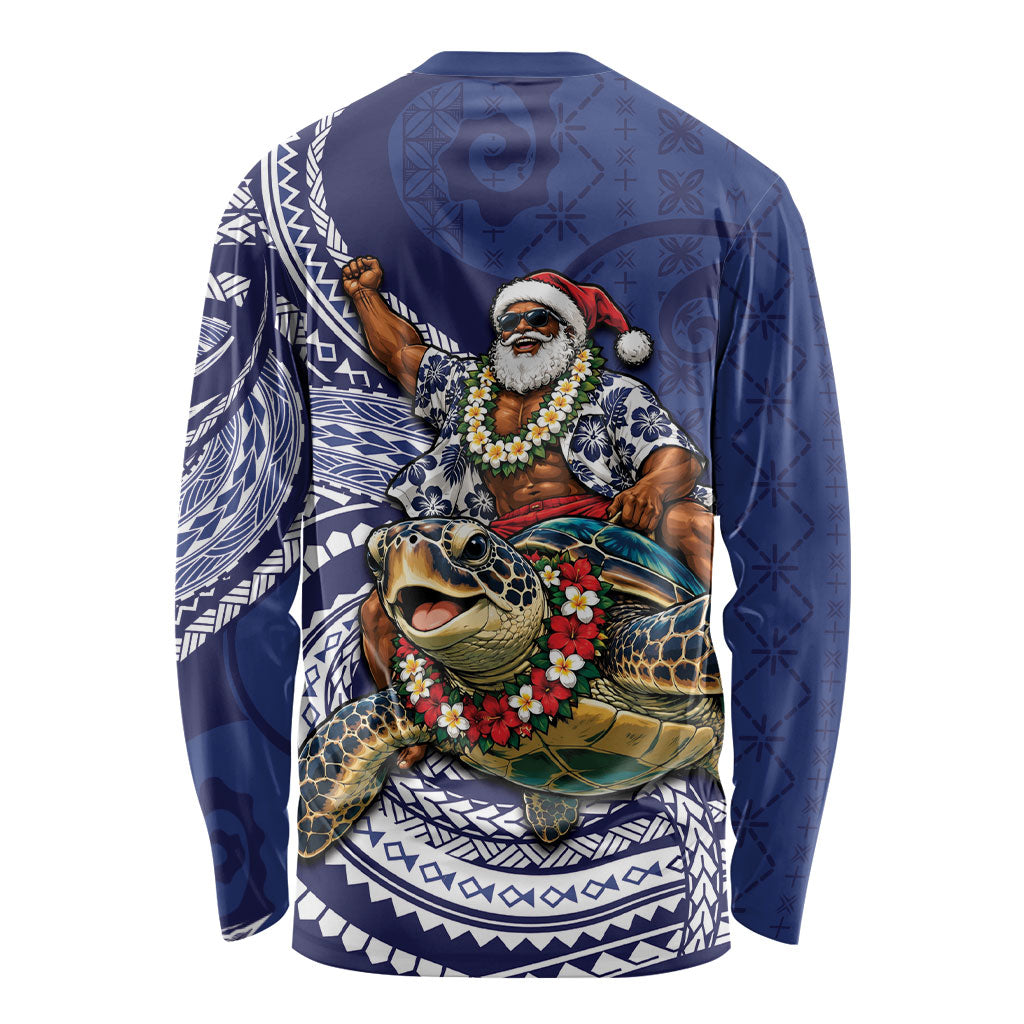 Samoa Christmas Long Sleeve Shirt Santa Riding Sea Turtle