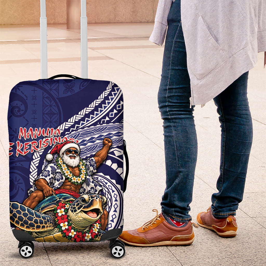Samoa Christmas Luggage Cover Santa Riding Sea Turtle DT05 Navy - Polynesian Pride