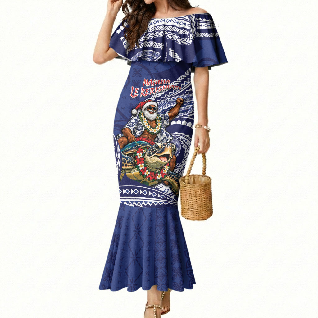 Samoa Christmas Mermaid Dress Santa Riding Sea Turtle