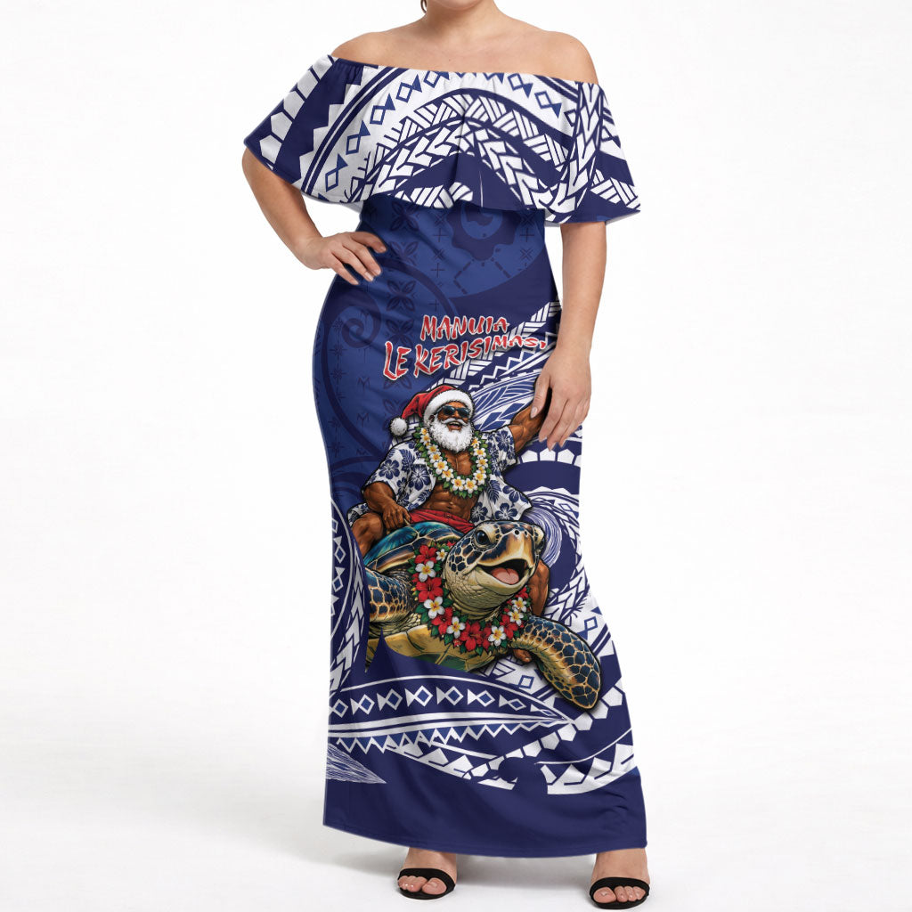 Samoa Christmas Off Shoulder Maxi Dress Santa Riding Sea Turtle