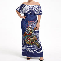 Samoa Christmas Off Shoulder Maxi Dress Santa Riding Sea Turtle