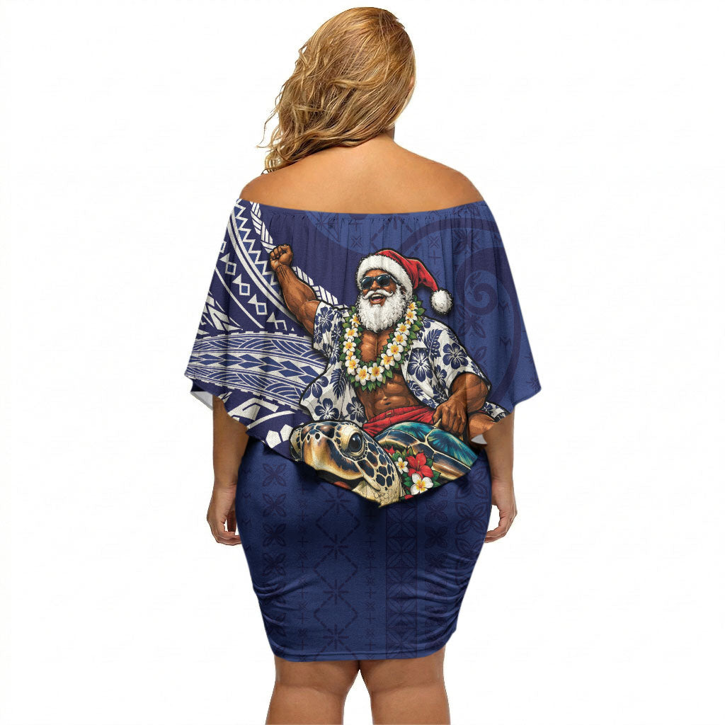 Samoa Christmas Off Shoulder Short Dress Santa Riding Sea Turtle