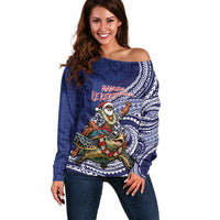 Samoa Christmas Off Shoulder Sweater Santa Riding Sea Turtle