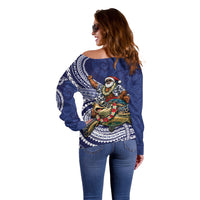 Samoa Christmas Off Shoulder Sweater Santa Riding Sea Turtle