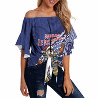 Samoa Christmas Off Shoulder Wrap Waist Top Santa Riding Sea Turtle DT05 Navy - Polynesian Pride