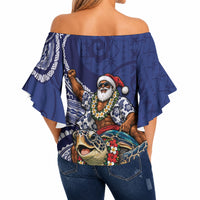 Samoa Christmas Off Shoulder Wrap Waist Top Santa Riding Sea Turtle DT05 - Polynesian Pride