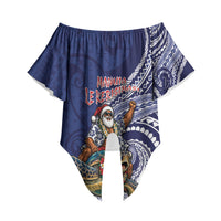 Samoa Christmas Off Shoulder Wrap Waist Top Santa Riding Sea Turtle DT05 - Polynesian Pride