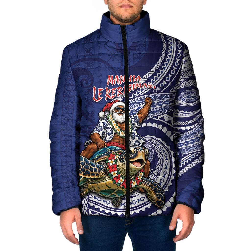 Samoa Christmas Padded Jacket Santa Riding Sea Turtle