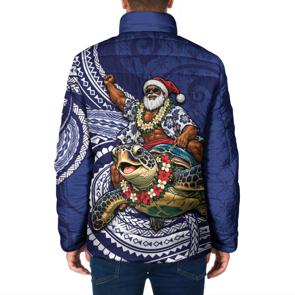 Samoa Christmas Padded Jacket Santa Riding Sea Turtle