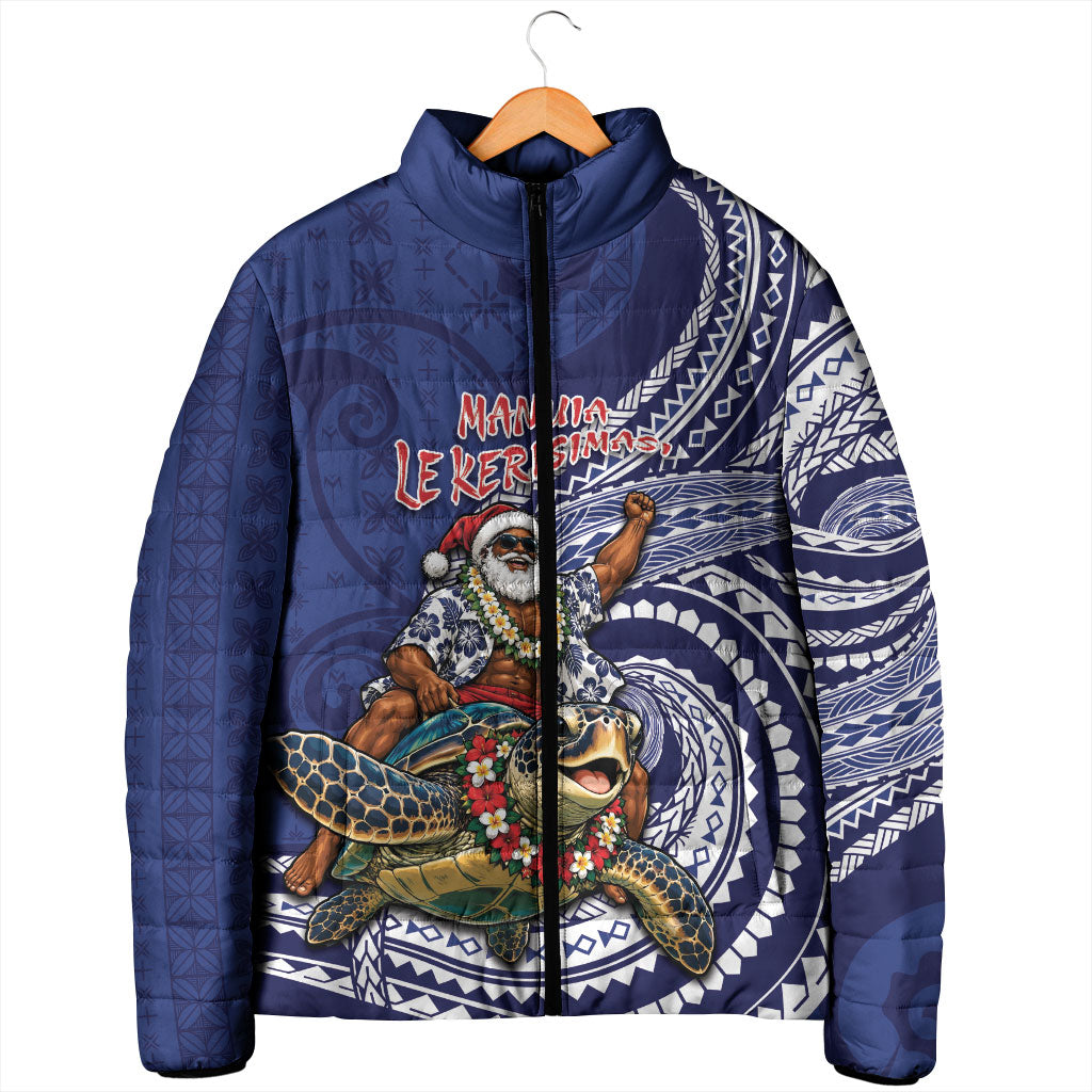 Samoa Christmas Padded Jacket Santa Riding Sea Turtle