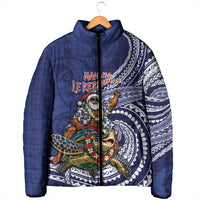 Samoa Christmas Padded Jacket Santa Riding Sea Turtle