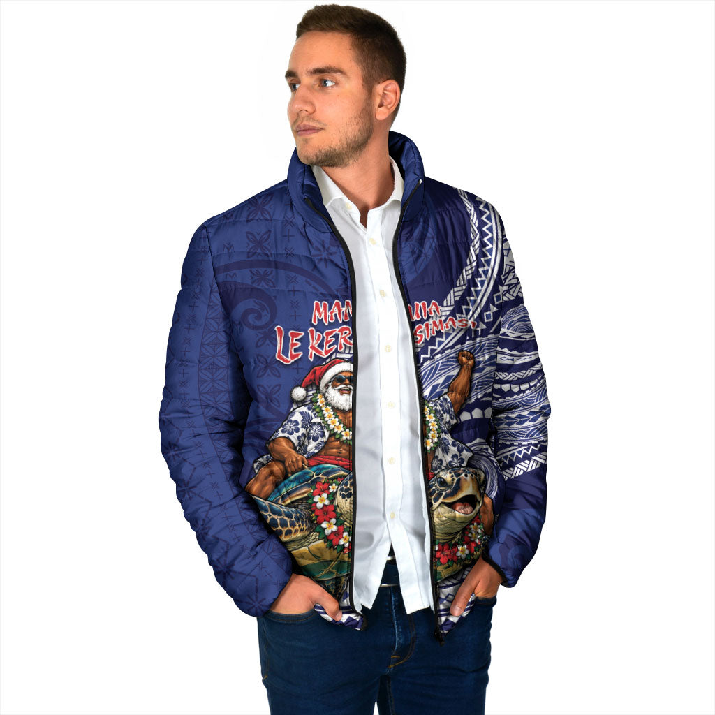 Samoa Christmas Padded Jacket Santa Riding Sea Turtle