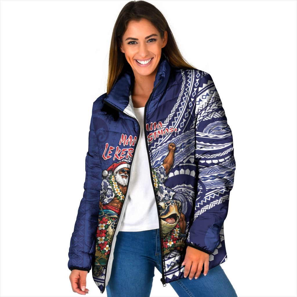 Samoa Christmas Padded Jacket Santa Riding Sea Turtle