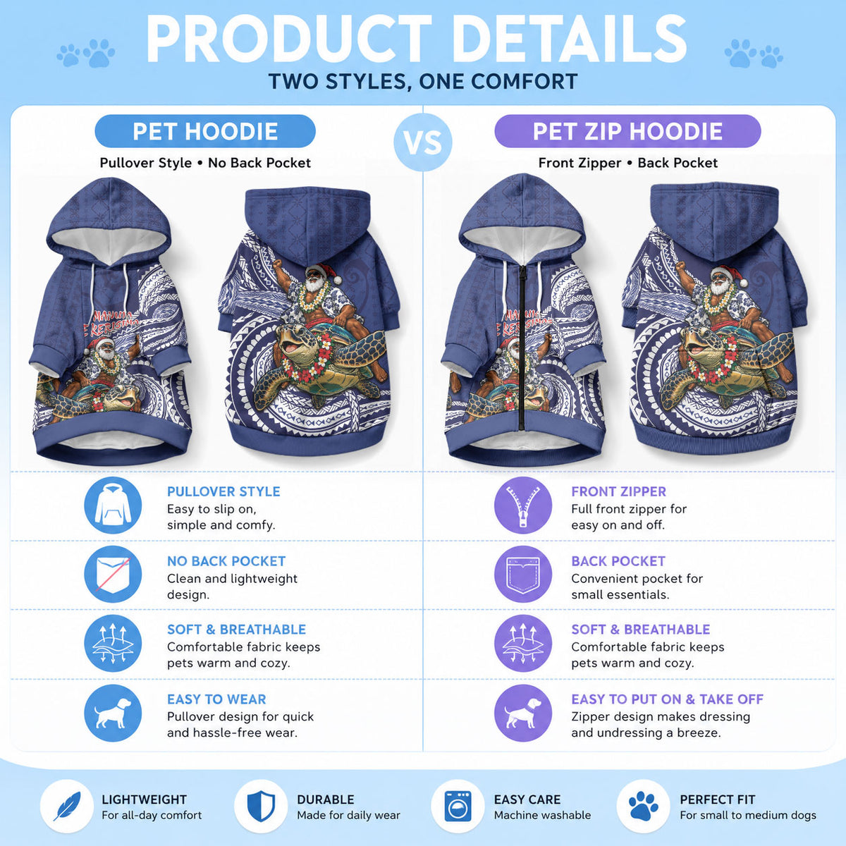 Samoa Christmas Pet Hoodie Santa Riding Sea Turtle