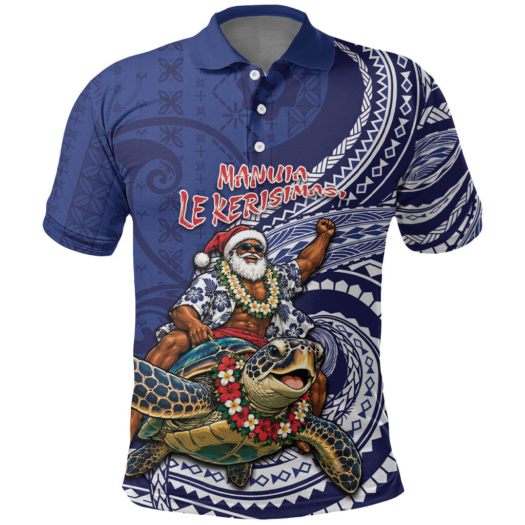 Samoa Christmas Polo Shirt Santa Riding Sea Turtle