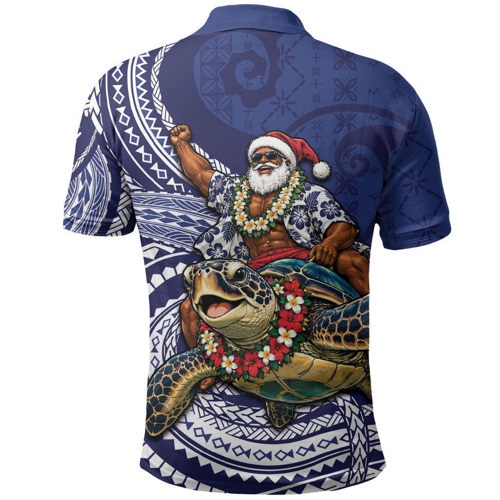 Samoa Christmas Polo Shirt Santa Riding Sea Turtle