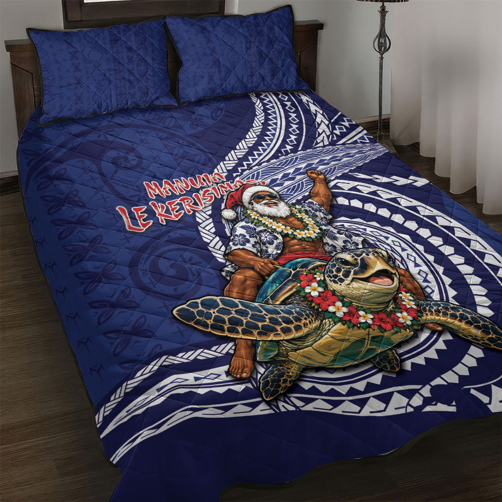 Samoa Christmas Quilt Bed Set Santa Riding Sea Turtle