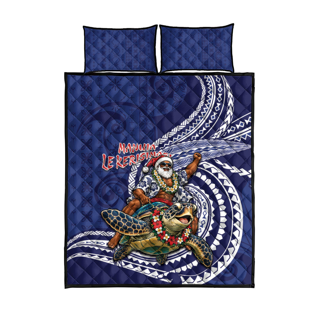 Samoa Christmas Quilt Bed Set Santa Riding Sea Turtle