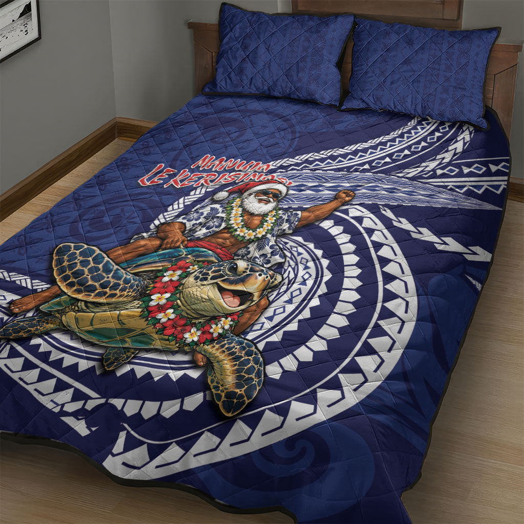 Samoa Christmas Quilt Bed Set Santa Riding Sea Turtle