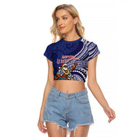 Samoa Christmas Raglan Cropped T Shirt Santa Riding Sea Turtle
