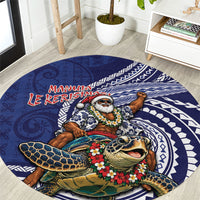 Samoa Christmas Round Carpet Santa Riding Sea Turtle