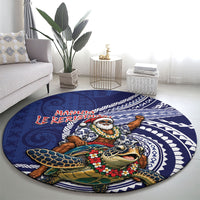 Samoa Christmas Round Carpet Santa Riding Sea Turtle