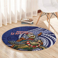 Samoa Christmas Round Carpet Santa Riding Sea Turtle