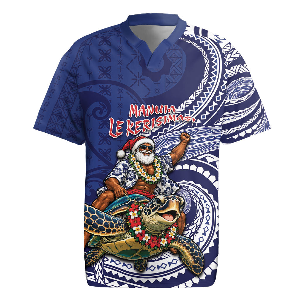 Samoa Christmas Rugby Jersey Santa Riding Sea Turtle