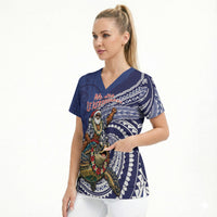 Samoa Christmas Scrub Top Santa Riding Sea Turtle