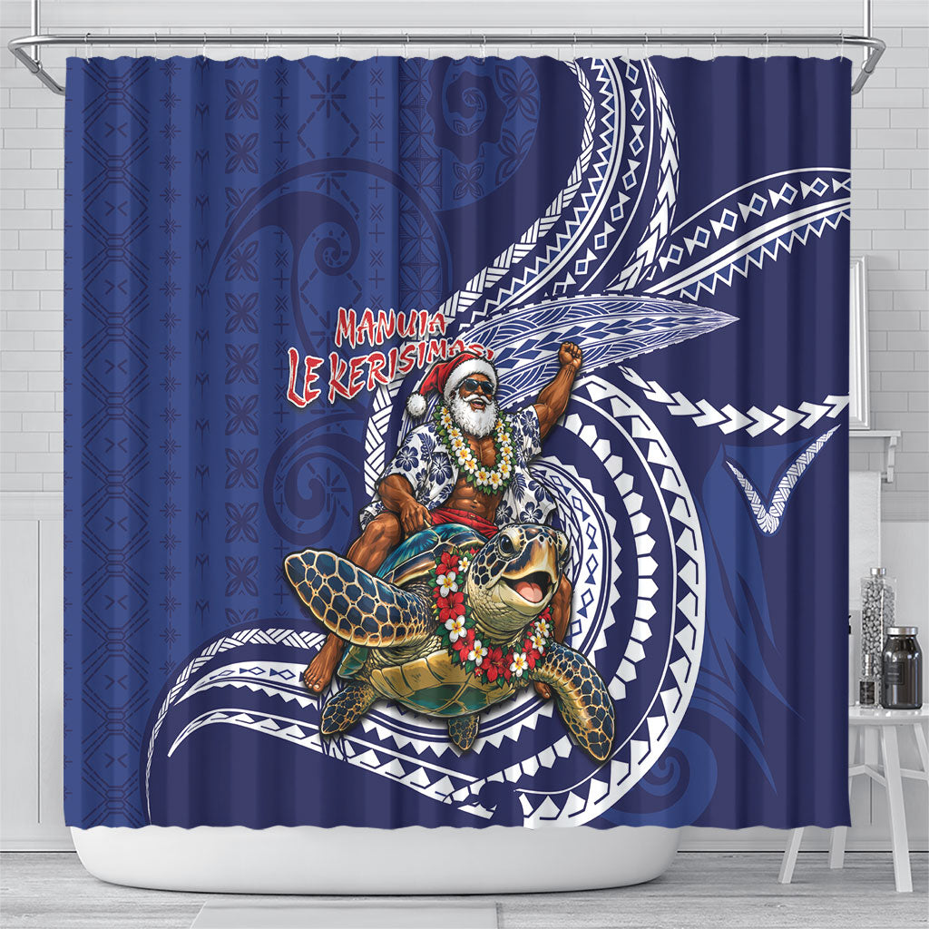 Samoa Christmas Shower Curtain Santa Riding Sea Turtle