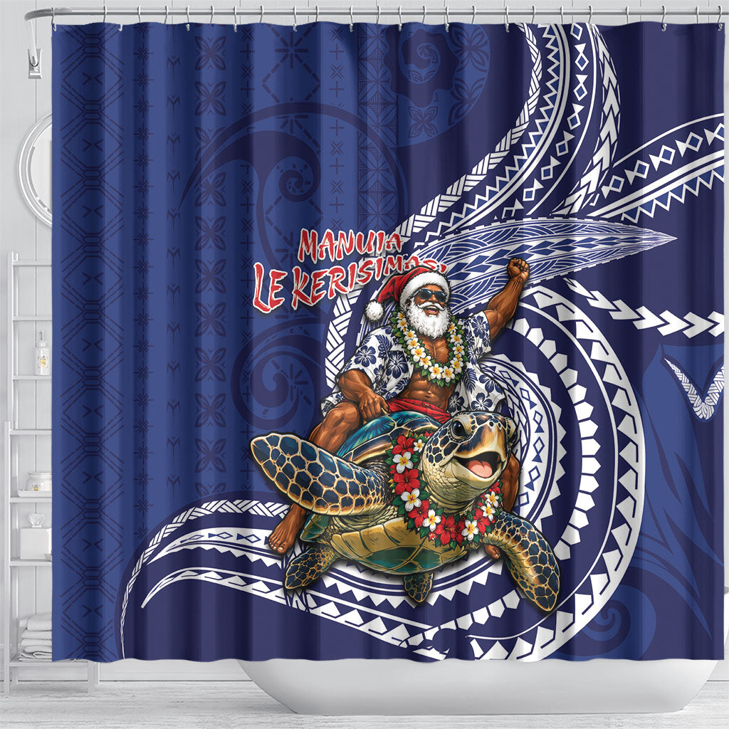 Samoa Christmas Shower Curtain Santa Riding Sea Turtle