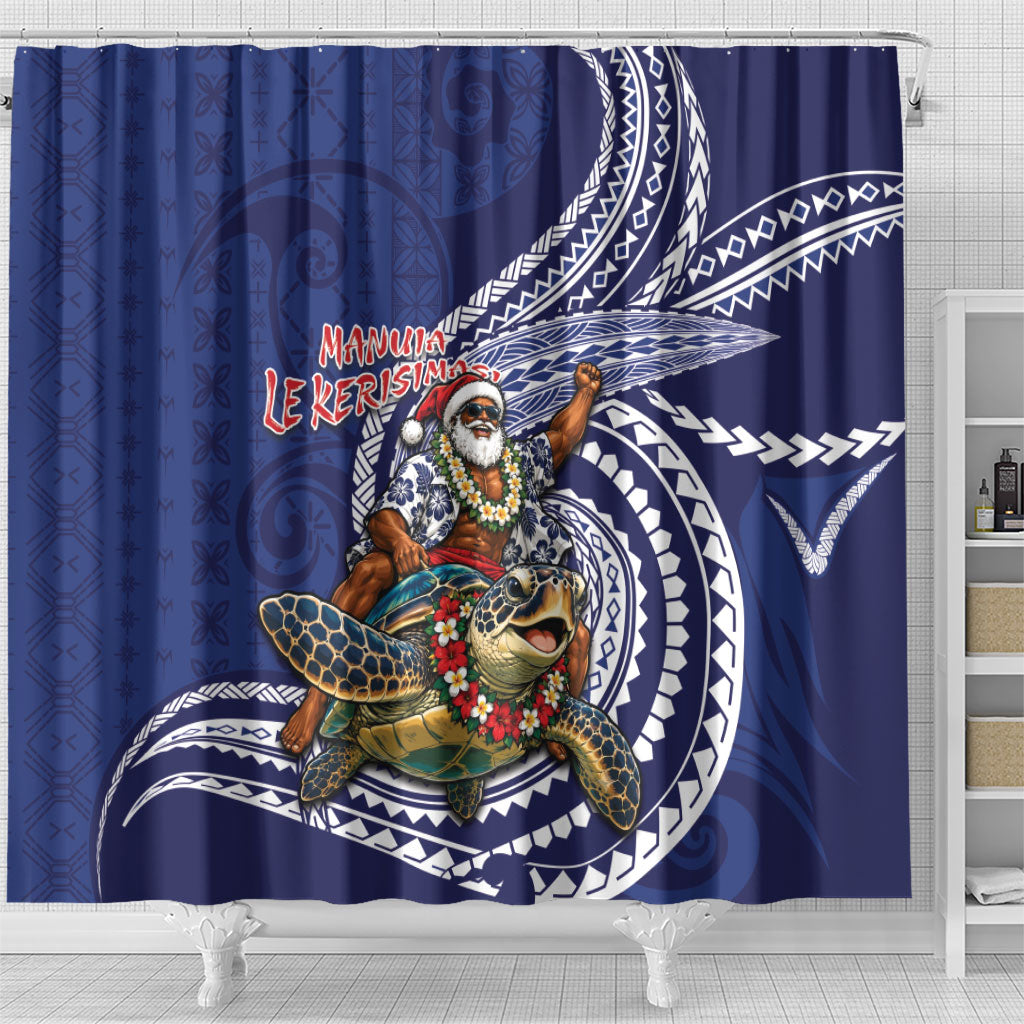 Samoa Christmas Shower Curtain Santa Riding Sea Turtle