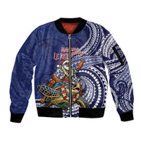 Samoa Christmas Sleeve Zip Bomber Jacket Santa Riding Sea Turtle
