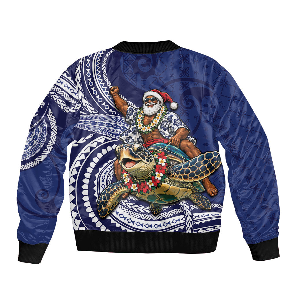 Samoa Christmas Sleeve Zip Bomber Jacket Santa Riding Sea Turtle