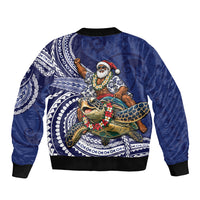 Samoa Christmas Sleeve Zip Bomber Jacket Santa Riding Sea Turtle