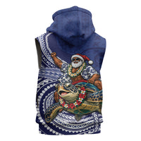 Samoa Christmas Sleeveless Hoodie Santa Riding Sea Turtle