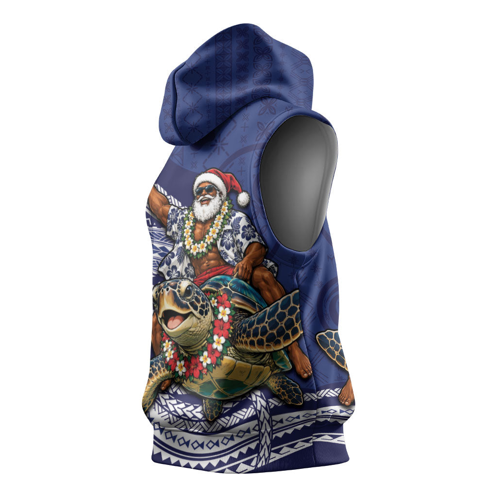 Samoa Christmas Sleeveless Hoodie Santa Riding Sea Turtle