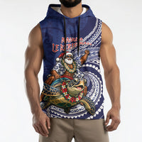 Samoa Christmas Sleeveless Hoodie Santa Riding Sea Turtle