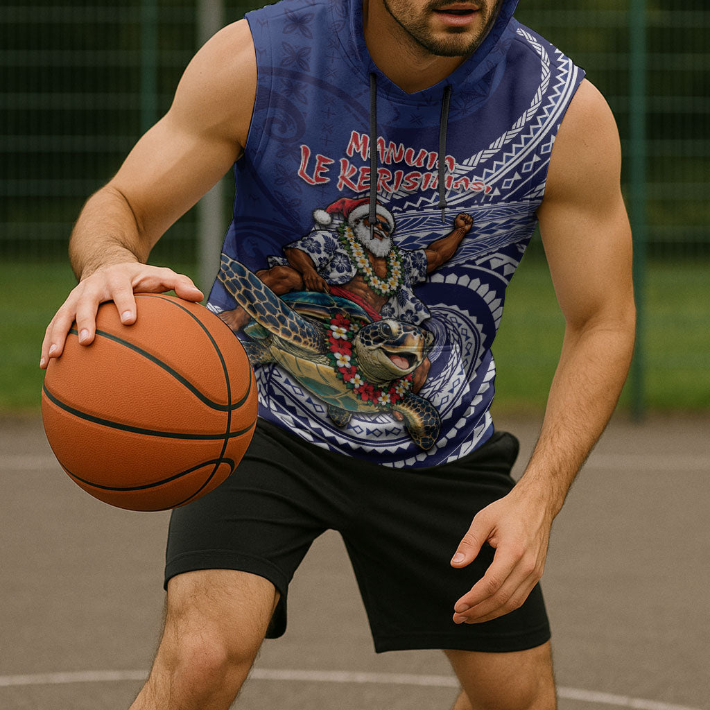 Samoa Christmas Sleeveless Hoodie Santa Riding Sea Turtle