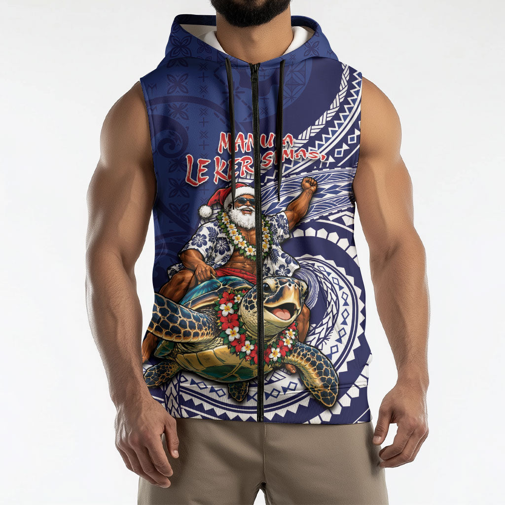 Samoa Christmas Sleeveless Zip Hoodie Santa Riding Sea Turtle DT05 - Polynesian Pride