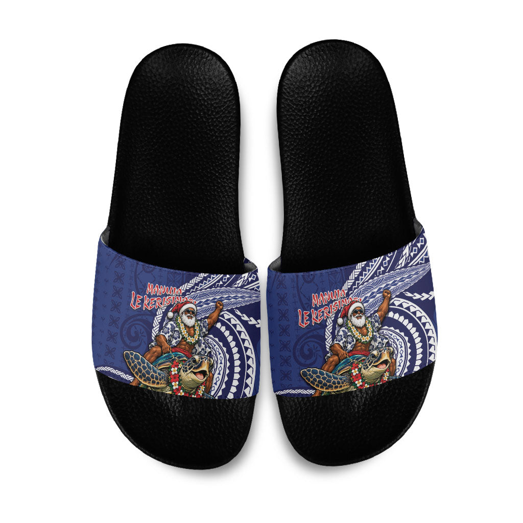 Samoa Christmas Slide Sandals Santa Riding Sea Turtle
