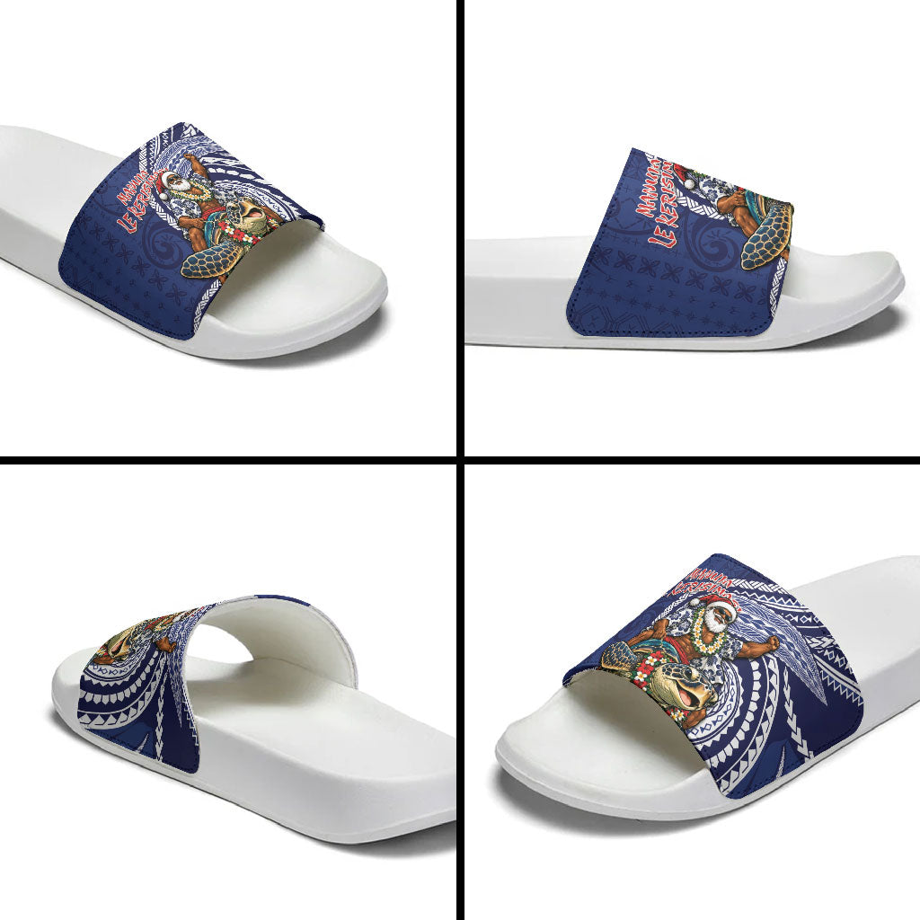 Samoa Christmas Slide Sandals Santa Riding Sea Turtle