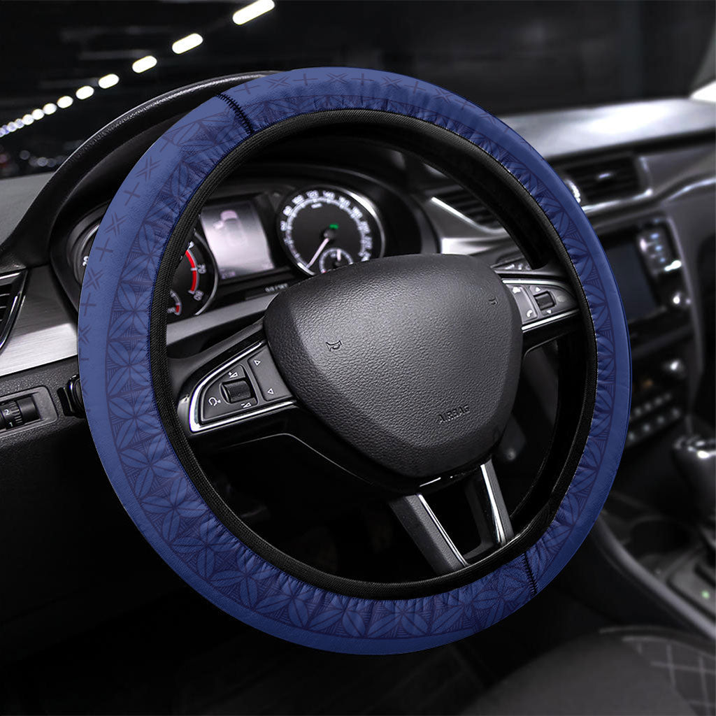 Samoa Christmas Steering Wheel Cover Santa Riding Sea Turtle DT05 Universal Fit Navy - Polynesian Pride